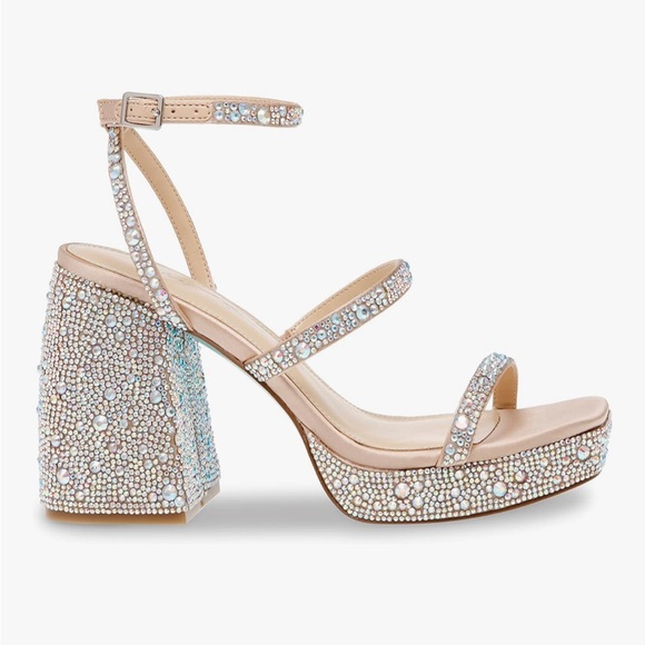NEW Betsey Johnson Denni Rhinestone Embellished Platform Block Heel Sandals 9.5 - Picture 1 of 16